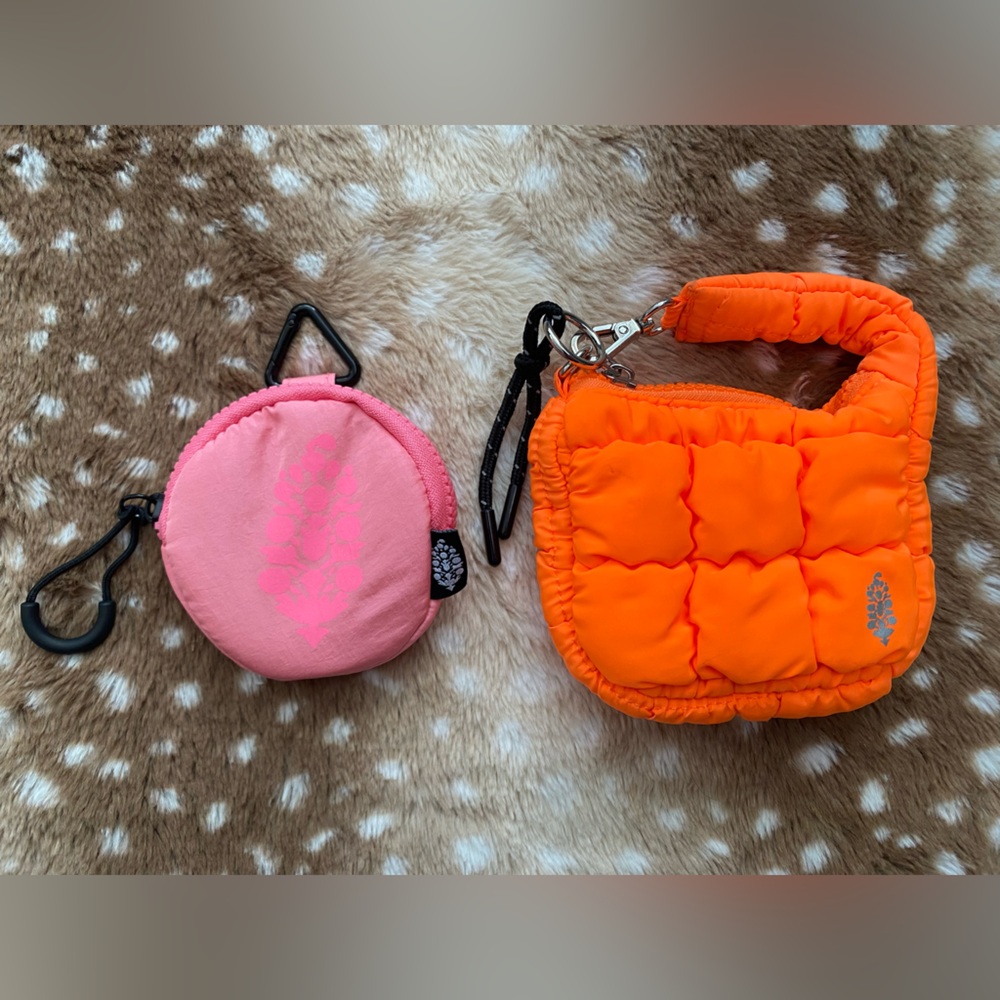 Free People FP Movement Quilted Micro Pouch Buti Logo Set Neon Orange Pink